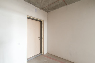 Russia, Moscow- May 17, 2019: interior room apartment. standard repair decoration in hostel. self-finish rough repair