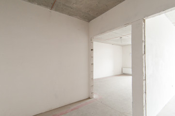 Russia, Moscow- May 17, 2019: interior room apartment. standard repair decoration in hostel. self-finish rough repair