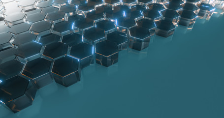 Fototapeta premium Abstract tech background composed of glass hexagons. 3D render
