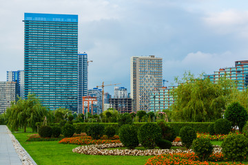 Obraz premium BATUMI, ADJARA, GEORGIA - JUNE 27: Modern buildings on June 27, 2019 in Batumi. Amazing view from the boulvard.