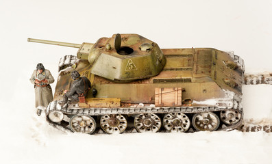 Miniature with old soviet t 34 tank