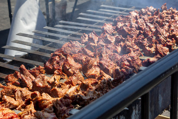 A barbecue filled big chunks of beef.