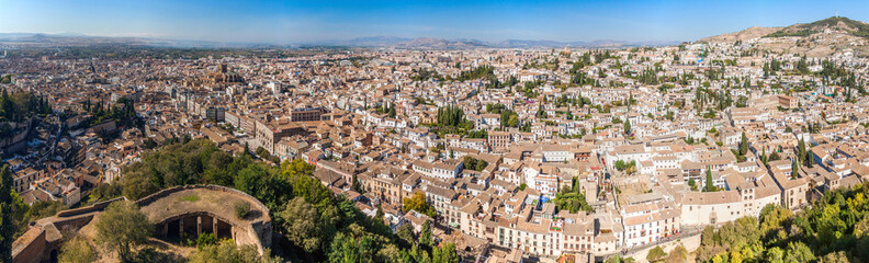 Fototapeta na wymiar Aerial view of Granada from Alhambra fortress, Spain