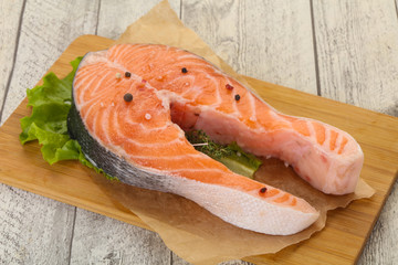 Raw salmon steak - ready for grill