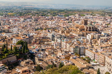Aerial view of Granada from Alhambra fortress, Spain
