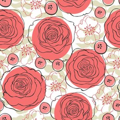 Floral background. Seamless vector pattern with hand drawn roses