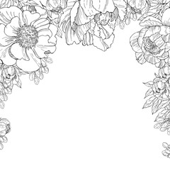 Floral background. Vector background with hand drawn peonies