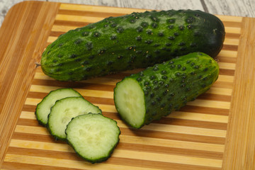 Ripe fresh green two cucumbers
