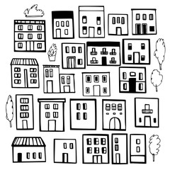 Hand drawn houses. Vector sketch  illustration.