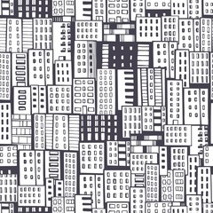  Hand drawn apartment houses. Vector  seamless pattern.