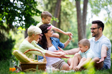 Multi generation family enjoying picnic in a park