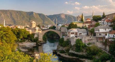 panorama of Mostar with the old bridge, Bosnia and Herzegovina