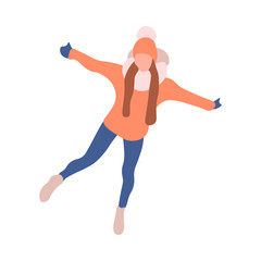 Fashionable woman, models in warm clothes. Young girls