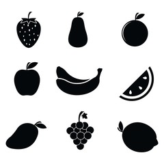Fruit icons set. Black on a white background. Vector illustration