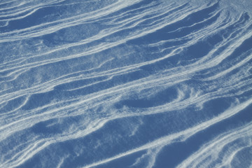 Snow-white snow and the earth sheltered by it. Countryside and snowfall. Winter dunes and mountains of snowflakes. Stock background.