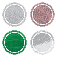 Set of templates of color round retro vintage grunge frames for greetings, promotion and price. Vector elements with scratched effect  for posters, sites, web, shops, websites, labels, design.