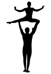 Gymnasts acrobats vector black silhouette	
