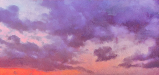 Beatiful Sky with Clouds Expressive Oil Painting