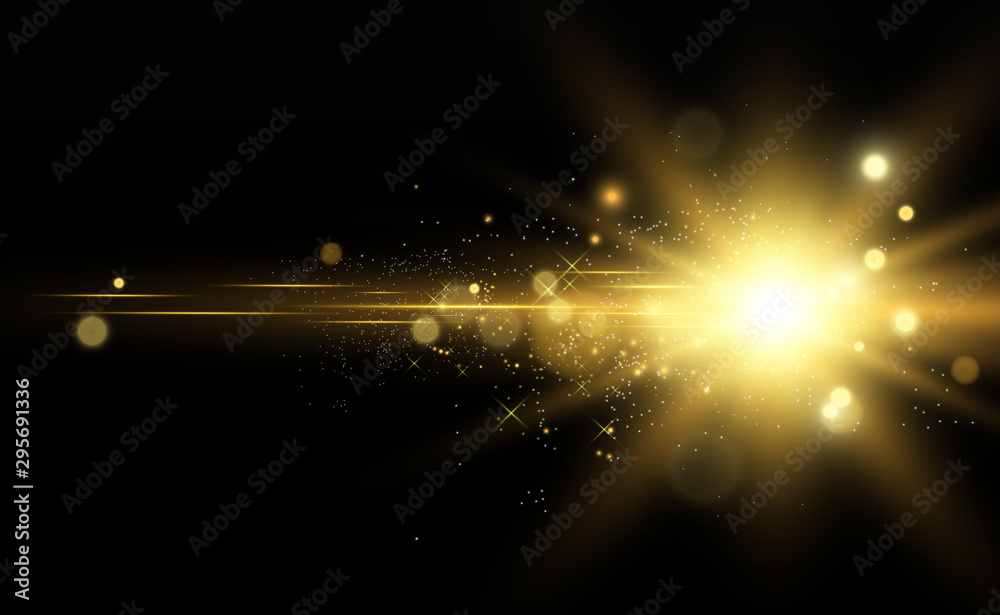 Poster beautiful golden vector illustration of a star on a translucent background with gold dust and glitte