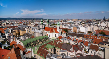 Obraz premium Aerial view panorama of the Viennese district Mariahilf with church Mariahilf