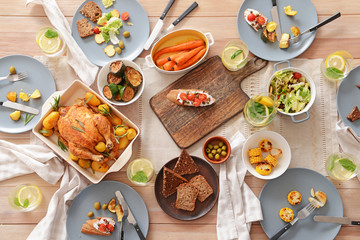 Table set for big family dinner
