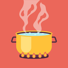 Cooking pan with boiling water vector graphic design illustration