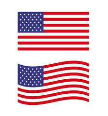 American waving and straight shape flags set. Vector graphic design isolated illustration