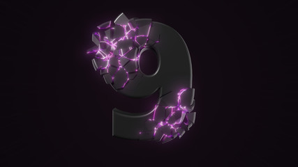 strangely cracked bumber 9. technological and mystical look with glowing inside details. 3d illustration