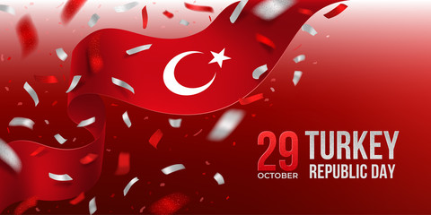 Turkey Republic Day banner with confetti