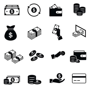Simple icon set related to Money. Coin, money bag, wallet and more. Editable stroke