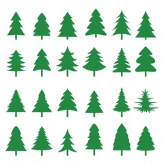 Set of different fir trees. Christmas collection. Vector illustration. Tree Merry Christmas Icon Isolated Vector