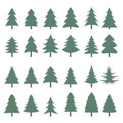 Set of different fir trees. Christmas collection. Vector illustration. Tree Merry Christmas Icon Isolated Vector