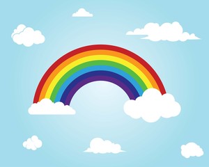 realistic rainbow and clouds background vector