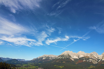 Fototapeta premium Wilder Kaiser in den Alpen. Gebirge in Kitzbühel.