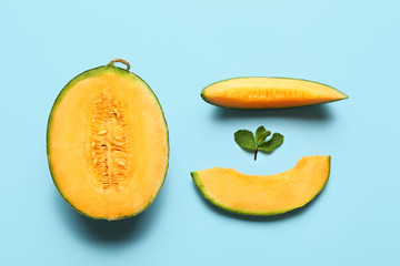 Sweet cut melon on color background