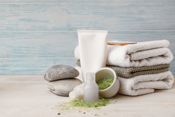 Composition with spa items on table