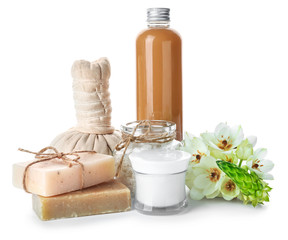 Composition with spa items on white background