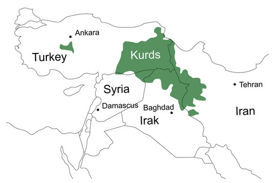 Location of the Kurds on the map of the Middle East