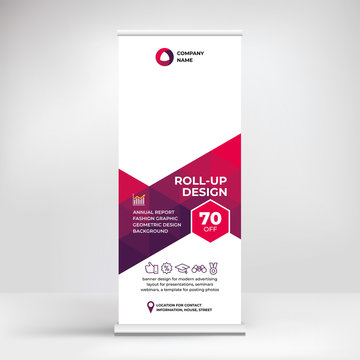 Roll-up banner design, layout for advertising, conferences, seminars, poster template for placing photos and text. Creative background for presentation
