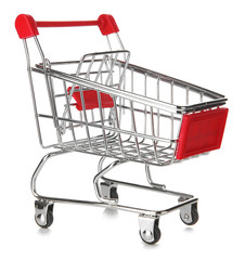 Empty small shopping cart on white background