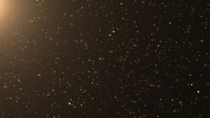 Fototapeta premium Gold dust is illuminated from the corner. Dark background. 3D render.