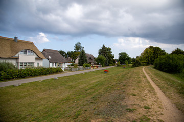 The idyllic cycle path in the small village of Zempin on the Achterwasser on the island of Usedom.