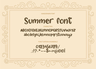Hand drawn calligraphic vector font. Distress vintage letters. Modern calligraphy type. ABC cute typography latin alphabet.
