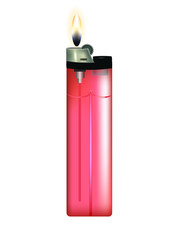 Red  plastic lighter with fire. vector