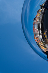 Scenic summer view of the ancient classic colorful houses with blue sky. Famous Nyhavn pier with colorful facades of old houses and vintage ships in Copenhagen, capital of Denmark