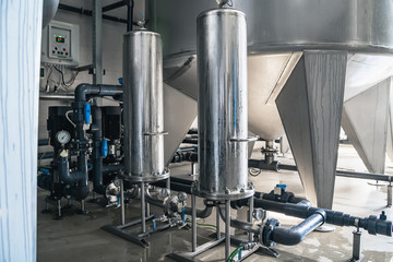 System of automatic treatment and multi-level filtration of drinking water. Plant or factory for production of pure drinking water