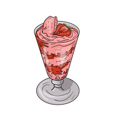 Ice cream with strawberries in a glass in color