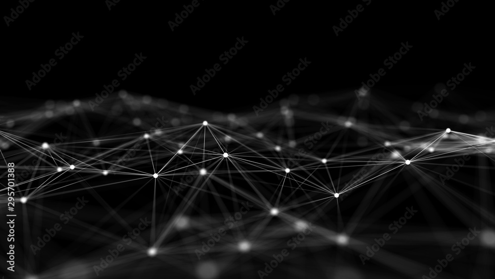 Leinwandbilder Network connection structure. Big data digital dark background. Science background with connected dots and lines. 3d rendering.