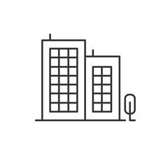 Multi-storey building linear icon. Apartment houses and tree. Thin line contour symbols. Isolated vector outline illustration. Editable stroke