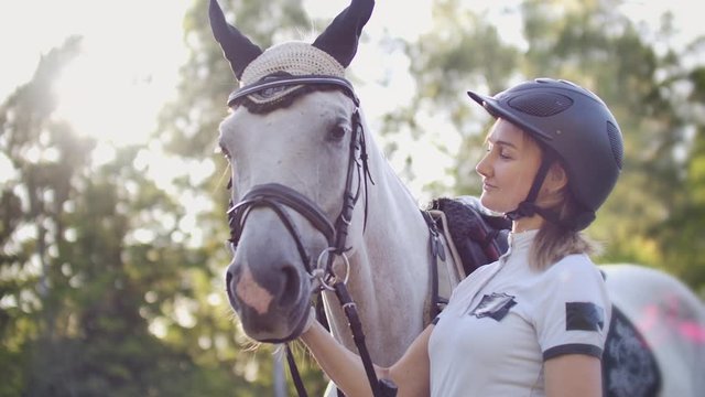Love and care from women to her horse